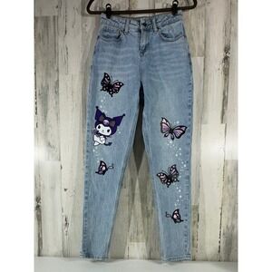 Sanrio Kuromi Jeans Size 1 Light Wash Butterfly Graphic High Rise Kawaii Anime